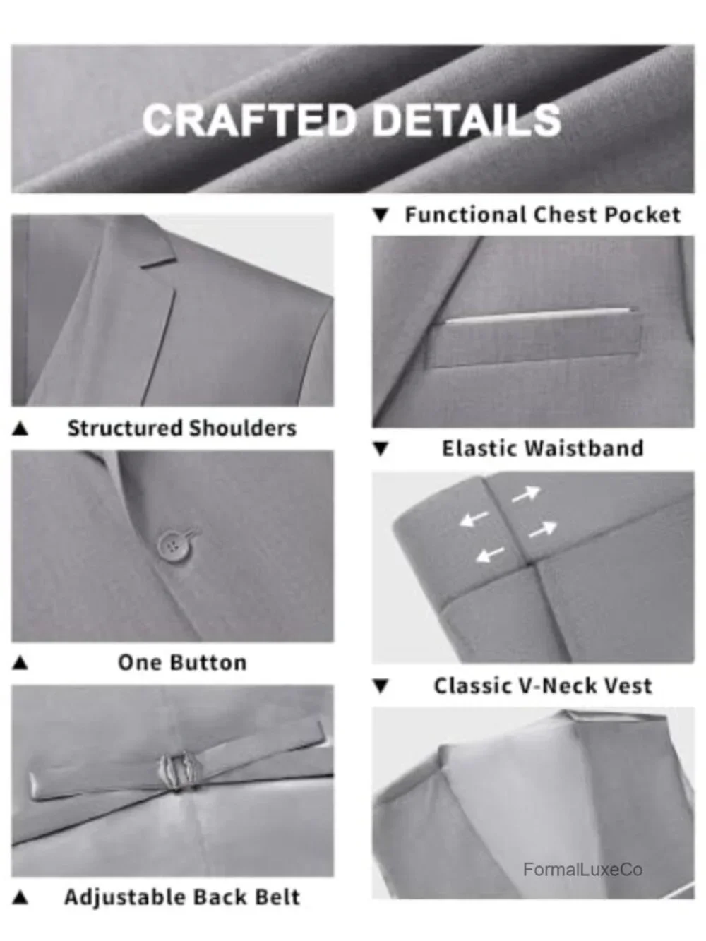 Men's 3 Piece Suit Slim Fit One Button Tuxedo with Vest & Bow Tie - Business
